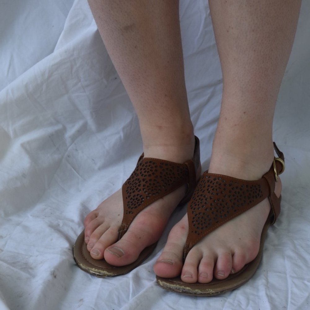 BCBG Tan Sandals with Mosaic Design
